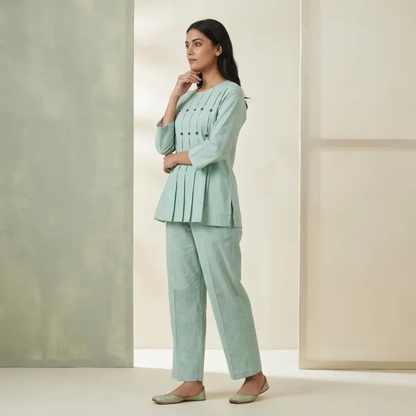 Mint_Green_Cotton_Pintuck_Kurta_Pyjama_Set_For_Women