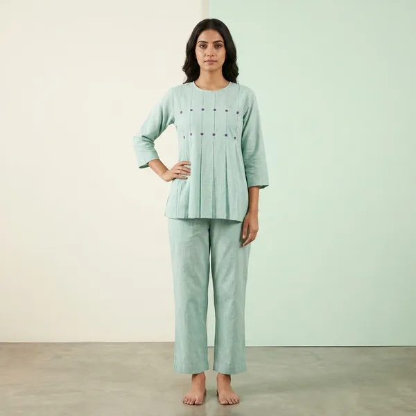 Mint_Green_Cotton_Pintuck_Kurta_Pyjama_Set_For_Women