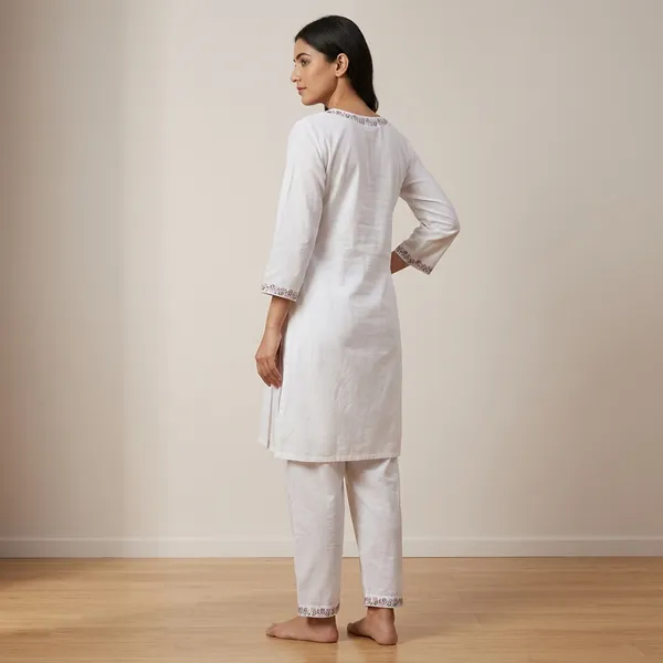 White_Cotton_Embroidered_Kurti_Pant_Set_For_Women