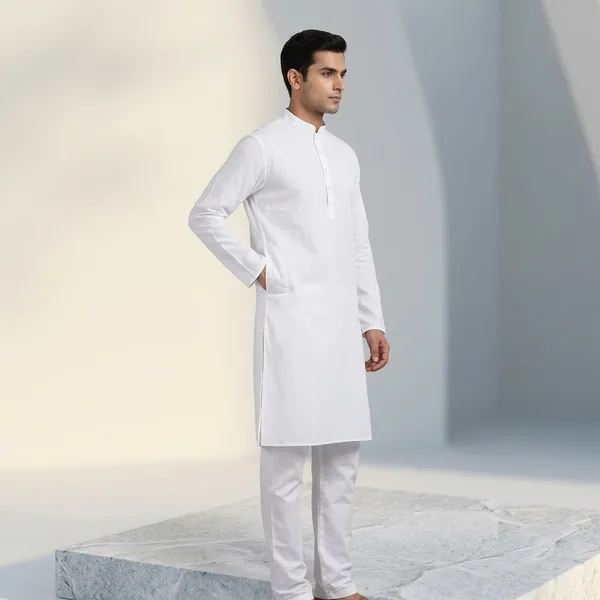White_Cotton_Full_Sleeve_Kurta_Pyjama_Set_For_Men