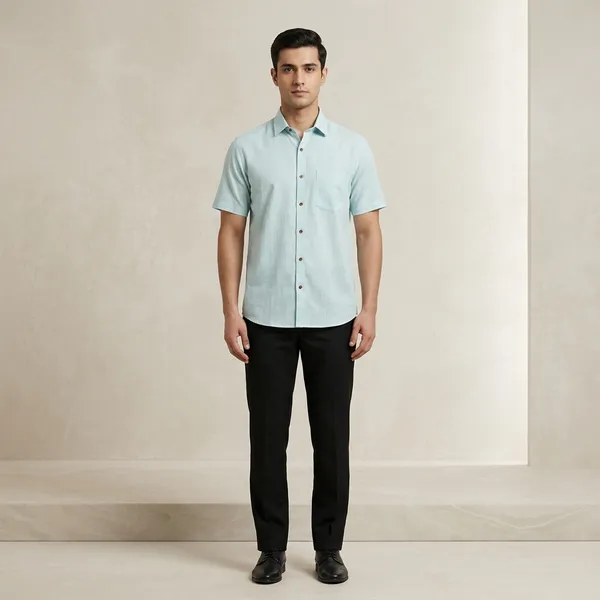 Light_Blue_Cotton_Half_Sleeve_Formal_Shirt_For_Men