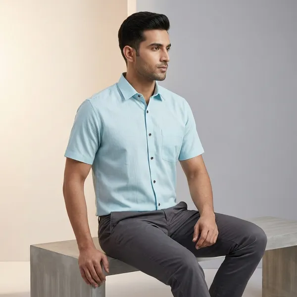 Light_Blue_Cotton_Half_Sleeve_Formal_Shirt_For_Men