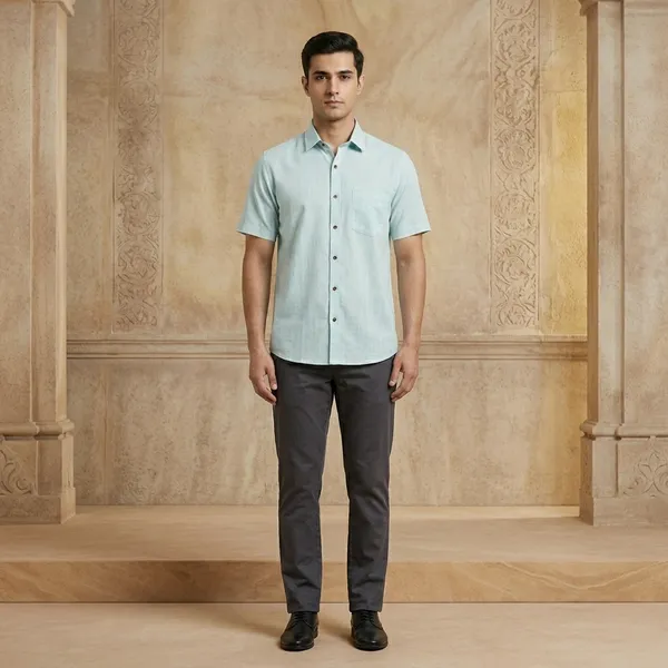 Light_Blue_Cotton_Half_Sleeve_Formal_Shirt_For_Men