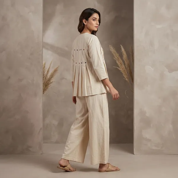 Beige_Cotton_Pleated_Kurta_Palazzo_Set_For_Women