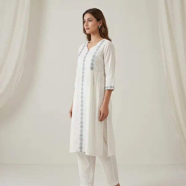 White_Cotton_Straight_Kurti_Pant_Set_For_Women