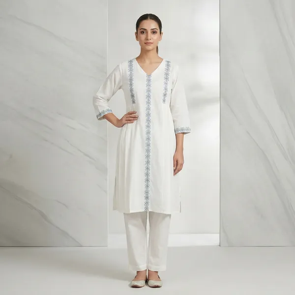 White_Cotton_Straight_Kurti_Pant_Set_For_Women