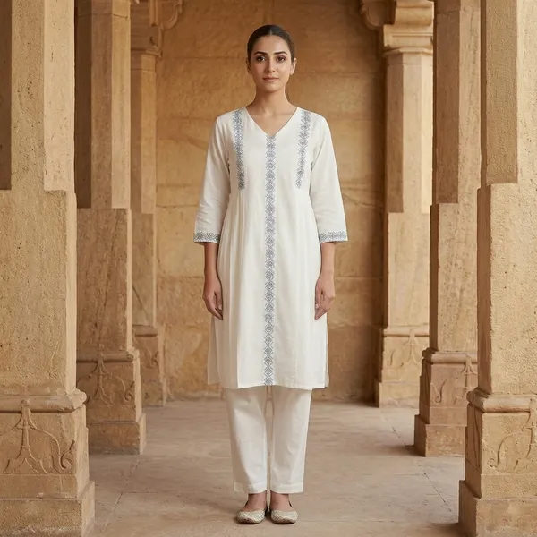 White_Cotton_Straight_Kurti_Pant_Set_For_Women