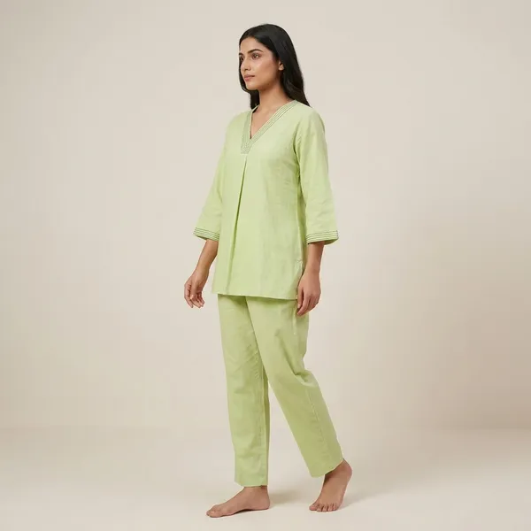 Green_Cotton_Blend_Full_Sleeve_Kurta_Pajama_Set_For_Women