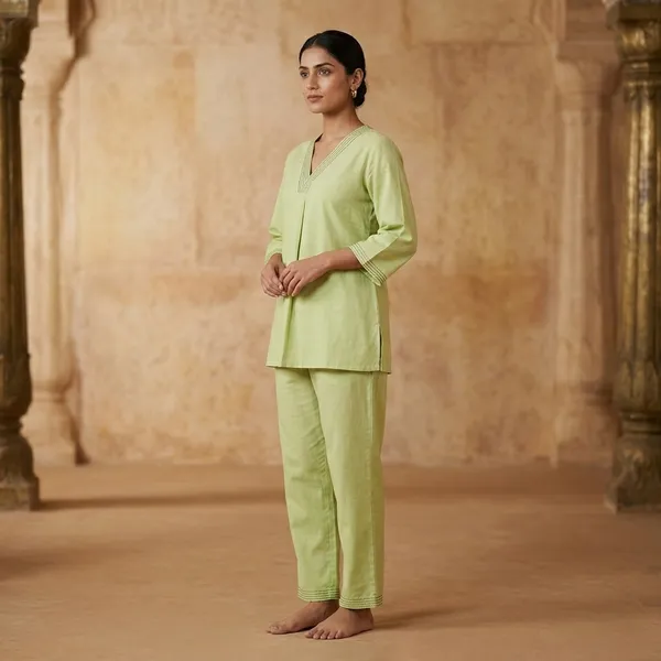 Green_Cotton_Blend_Full_Sleeve_Kurta_Pajama_Set_For_Women