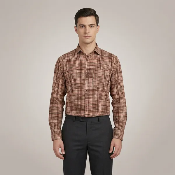 Brown_Cotton_Check_Full_Sleeve_Formal_Shirt_For_Men
