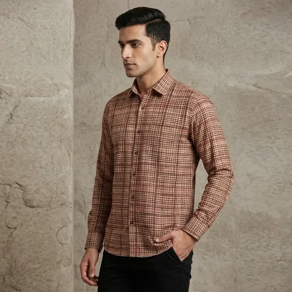 Brown_Cotton_Check_Full_Sleeve_Formal_Shirt_For_Men