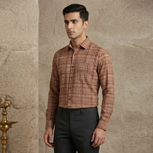 Brown_Cotton_Check_Full_Sleeve_Formal_Shirt_For_Men
