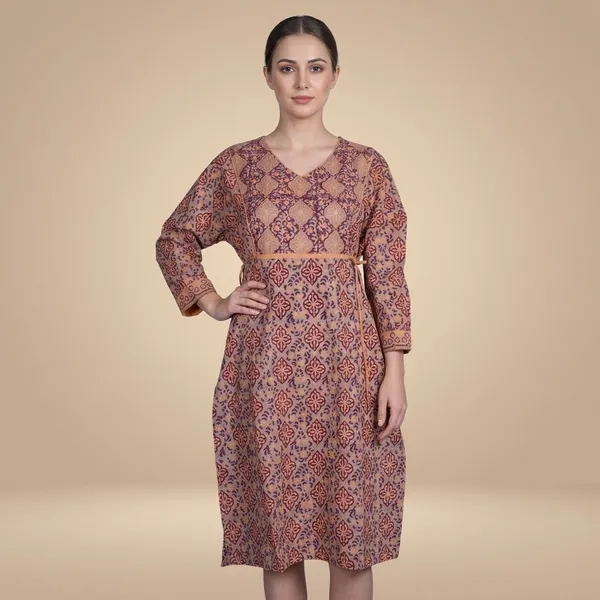 Brown_Cotton_Printed_A-Line_Kurta_For_Women