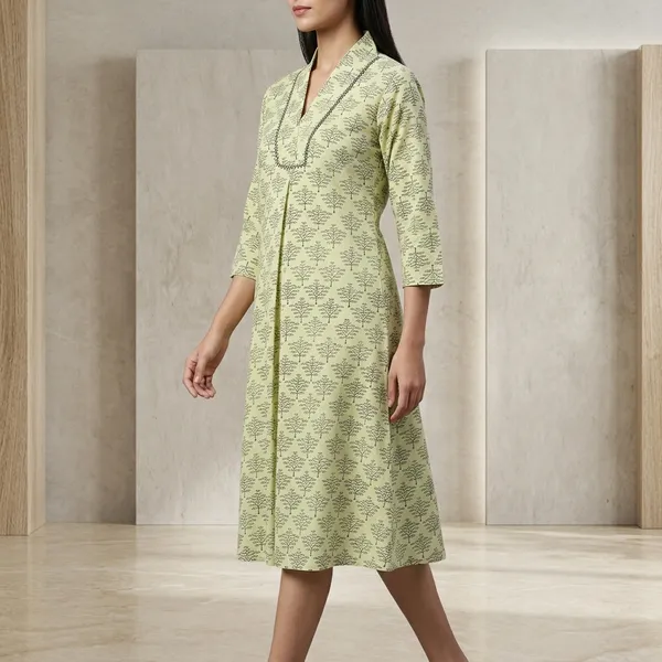 Green_Cotton_A-Line_Printed_Kurta_For_Women