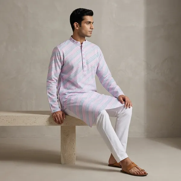 Multicolor_Striped_Cotton_Relaxed_Fit_Long_Kurta_For_Men