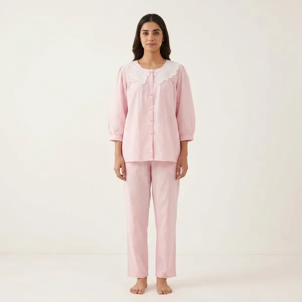 Pink_Cotton_Embroidered_Collar_Night_Suit_For_Women