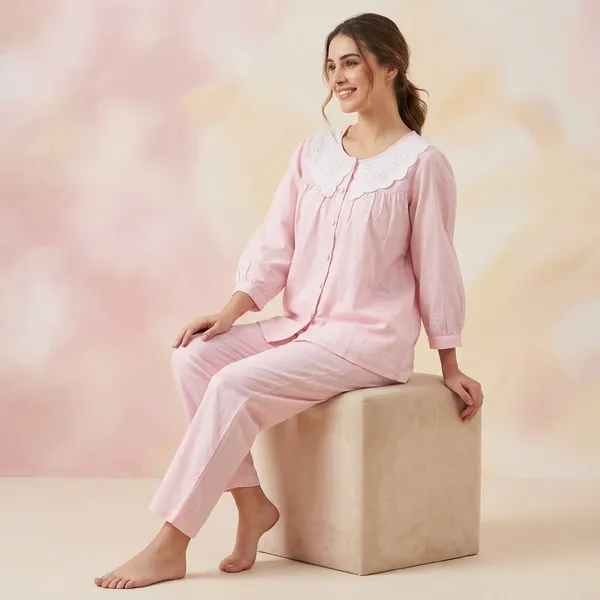 Pink_Cotton_Embroidered_Collar_Night_Suit_For_Women