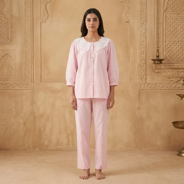 Pink_Cotton_Embroidered_Collar_Night_Suit_For_Women