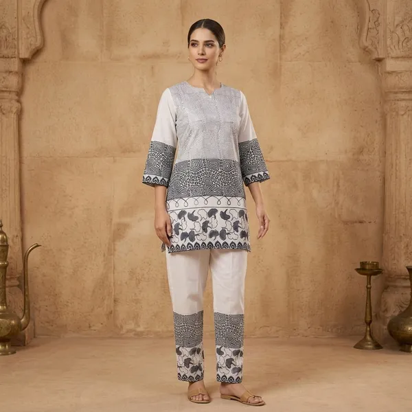 White_Cotton_Block_Printed_Suit_Set_For_Women