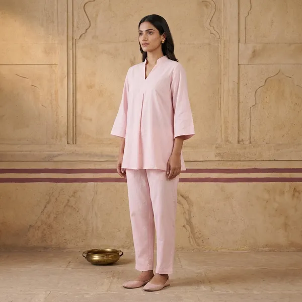 Pink_Cotton_Flared_Kurta_Pyjama_Set_For_Women