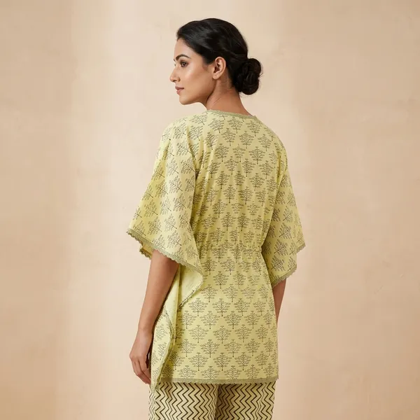 Yellow_Cotton_Relaxed_Kaftan_Top_For_Women