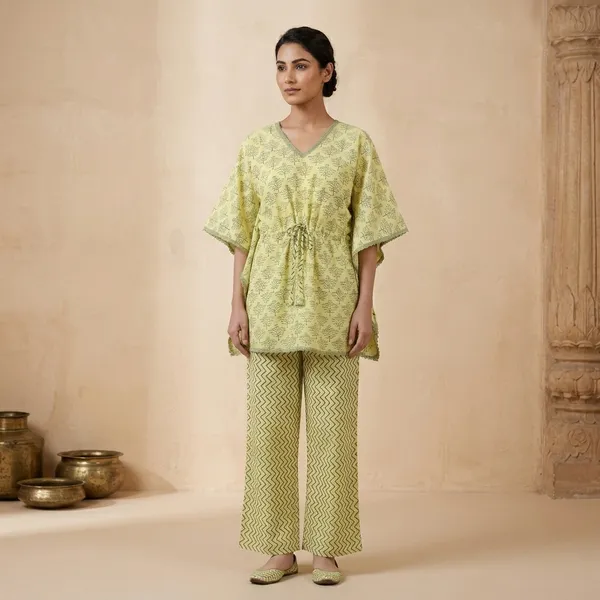 Yellow_Cotton_Relaxed_Kaftan_Top_For_Women