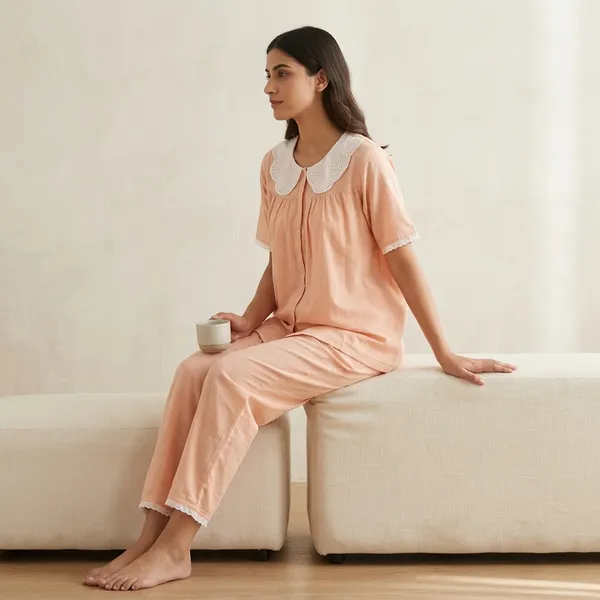 Peach_Cotton_Relaxed_Fit_Peter_Pan_Collar_Top_Pyjama_Set_For_Women