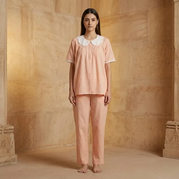 Peach_Cotton_Relaxed_Fit_Peter_Pan_Collar_Top_Pyjama_Set_For_Women