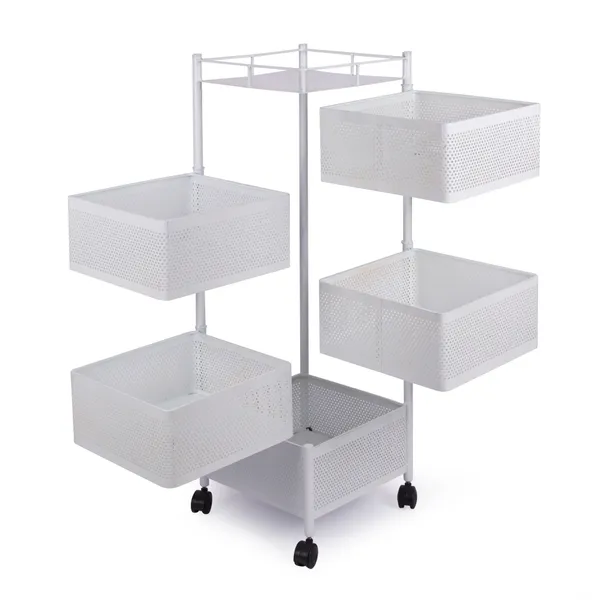 White_Kitchen_Storage_Rack_|_Revolving_Vegetable_Rack_|_Square_Multipurpose_Storage_Trolley_With_Wheels_5_Layer_White