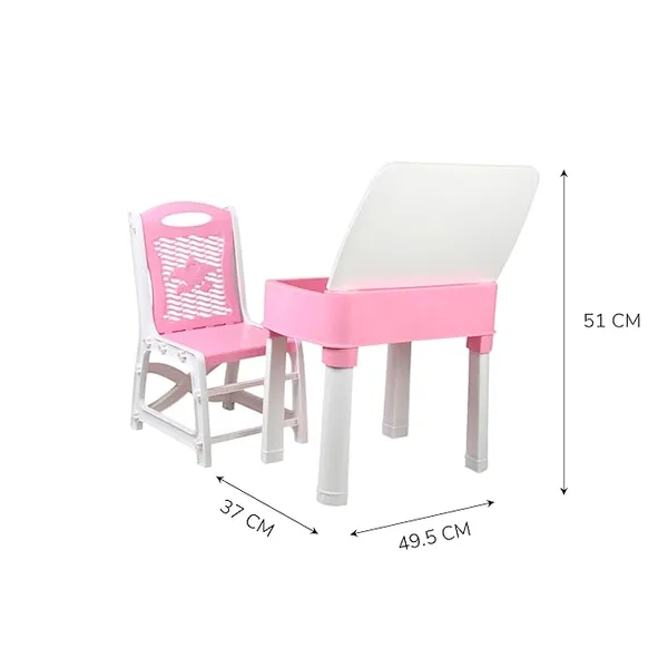 Pink_Kids_Functional_Desk_Chair_Set_3-12_Years_Boys_Girls_/_Kids_Study_Table_With_Bookholder