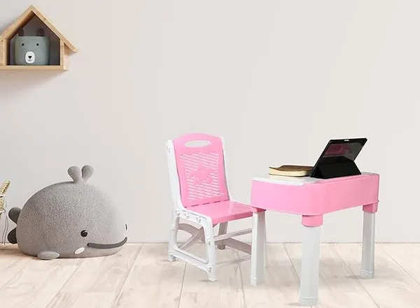 Pink_Kids_Functional_Desk_Chair_Set_3-12_Years_Boys_Girls_/_Kids_Study_Table_With_Bookholder