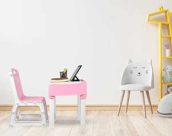Pink_Kids_Functional_Desk_Chair_Set_3-12_Years_Boys_Girls_/_Kids_Study_Table_With_Bookholder