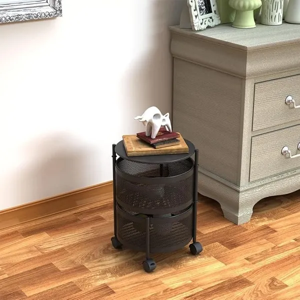 Black_Kitchen_Storage_Rack_|_Revolving_Vegetable_Rack_|_Square_Multipurpose_Storage_Trolley_With_Wheels_2_Layer_Round