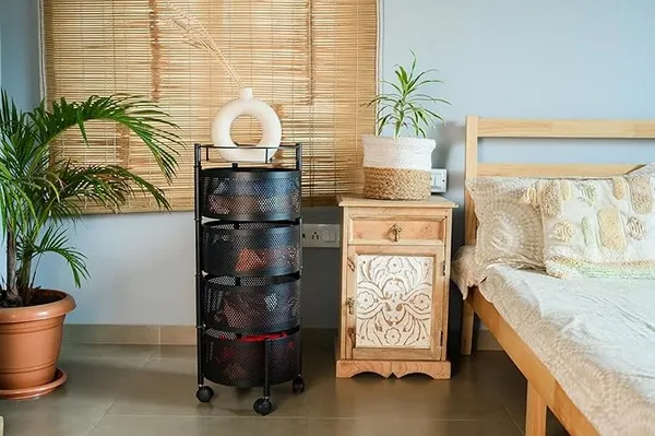 Black_Kitchen_Storage_Rack_|_Revolving_Vegetable_Rack_|_Square_Multipurpose_Storage_Trolley_With_Wheels_4_Layer_Round