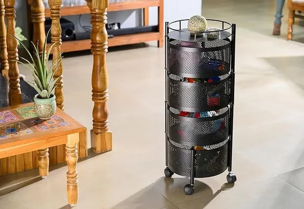 Black_Kitchen_Storage_Rack_|_Revolving_Vegetable_Rack_|_Square_Multipurpose_Storage_Trolley_With_Wheels_4_Layer_Round