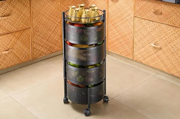 Black_Kitchen_Storage_Rack_|_Revolving_Vegetable_Rack_|_Square_Multipurpose_Storage_Trolley_With_Wheels_4_Layer_Round