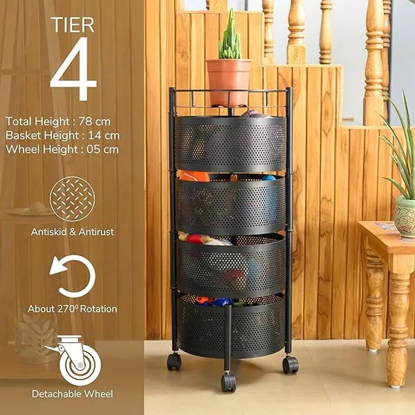 Black_Kitchen_Storage_Rack_|_Revolving_Vegetable_Rack_|_Square_Multipurpose_Storage_Trolley_With_Wheels_4_Layer_Round