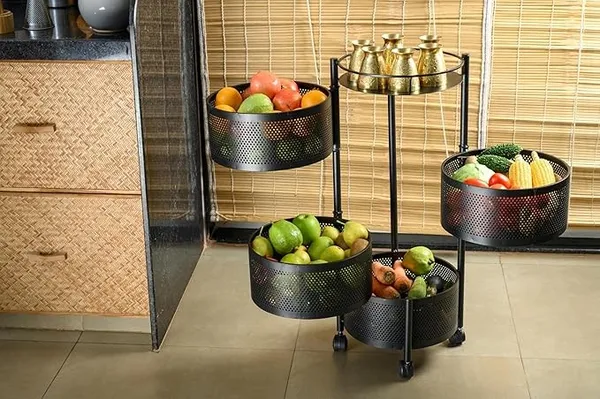 Black_Kitchen_Storage_Rack_|_Revolving_Vegetable_Rack_|_Square_Multipurpose_Storage_Trolley_With_Wheels_4_Layer_Round