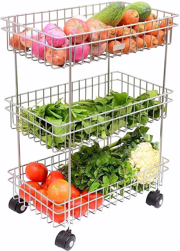 Silver_Stainless_Steel_Modern_Kitchen_Storage_Rack,_Folding_Perforated_Design_Trolley_For_Spice,_Fruits,_Vegetable,_Onion,_Potato,_Organizer_Stand_With_Wheel