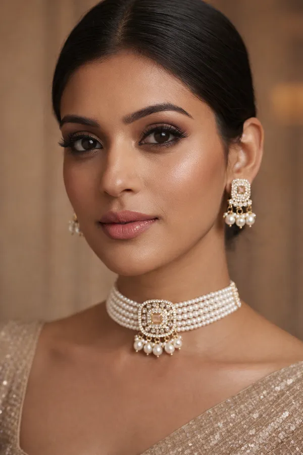 White_And_Gold_Elegant_Design_Alloy_Necklace_Set_For_Women