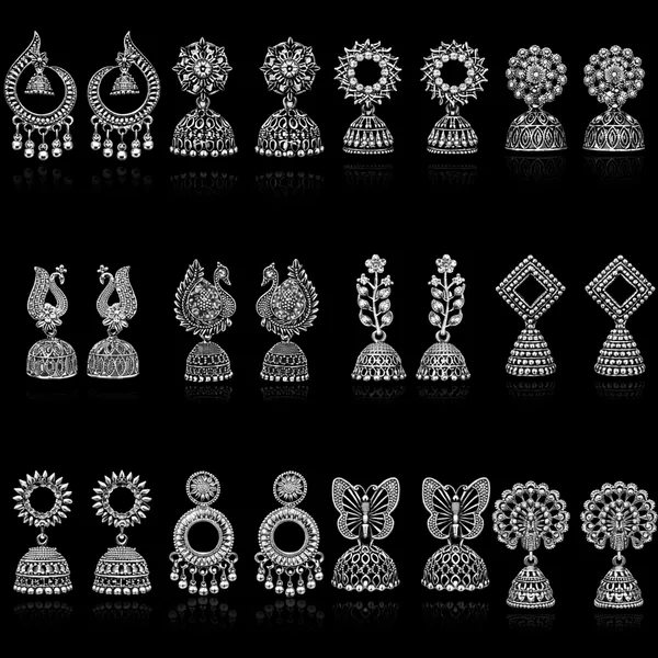 Silver_Elegant_Design_Alloy_Earrings_Set_Of_12_For_Women