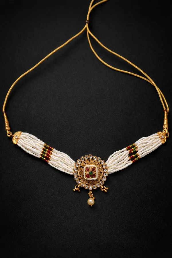 White_And_Gold_Elegant_Design_Alloy_Necklace_Set_For_Women