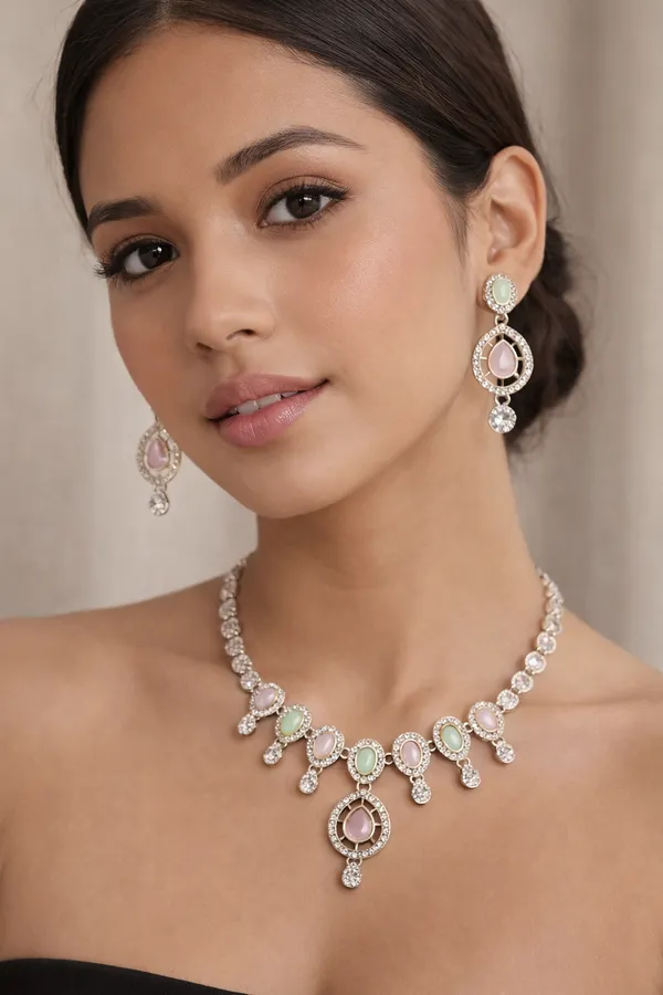 White_Elegant_Design_Alloy_Necklace_Set_For_Women