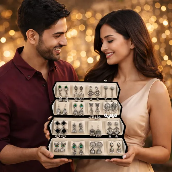 Premium_Silver_Earrings_16_pair_With_Black_Velvet_Jhumka_box_–_Traditional_&_Party_Wear_Collection