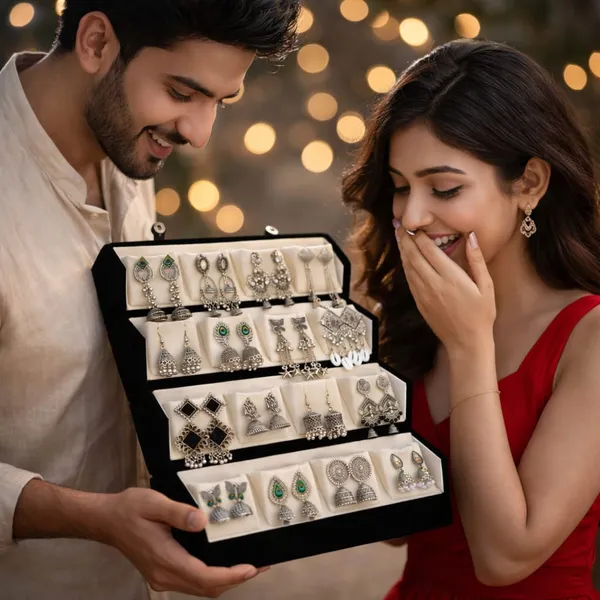 Premium_Silver_Earrings_16_pair_With_Black_Velvet_Jhumka_box_–_Traditional_&_Party_Wear_Collection
