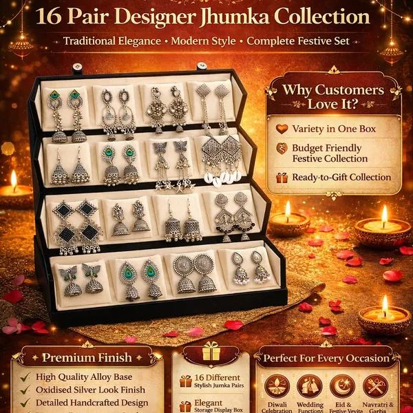 Premium_Silver_Earrings_16_pair_With_Black_Velvet_Jhumka_box_–_Traditional_&_Party_Wear_Collection