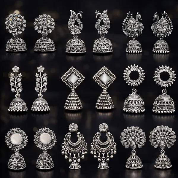 Silver_Elegant_Design_Alloy_Earrings_Set_Of_9_For_Women