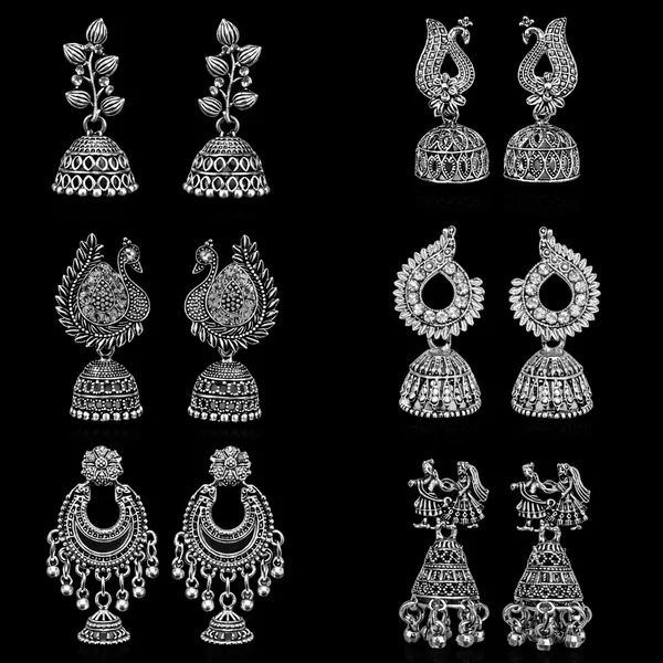 Silver_Elegant_Design_Alloy_Earrings_Set_Of_6_For_Women