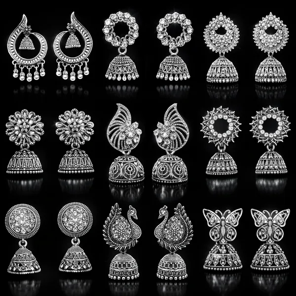 Silver_Elegant_Design_Alloy_Earrings_Set_Of_9_For_Women