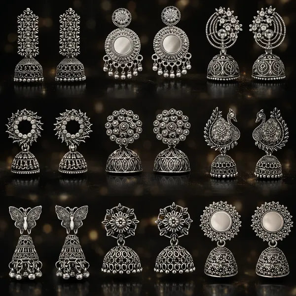 Silver_Elegant_Design_Alloy_Earrings_Set_Of_9_For_Women
